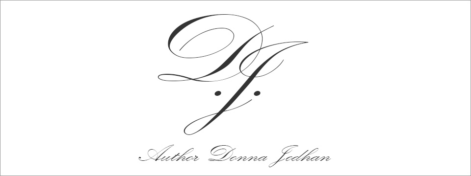 Author Donna Jodhan scripted initials, which serve as her logo, centered above the words, 'Author Donna Jodhan'
